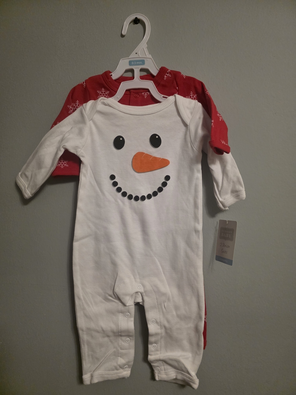 Hudson Baby White & Red Snowman One-Piece Sleepers Set